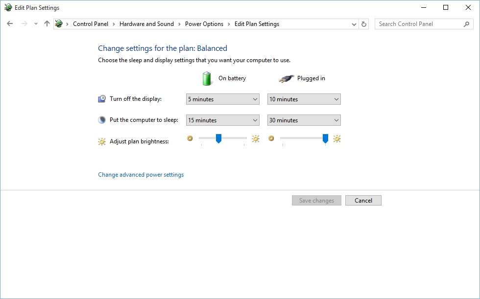 edit plan settings window in windows 10